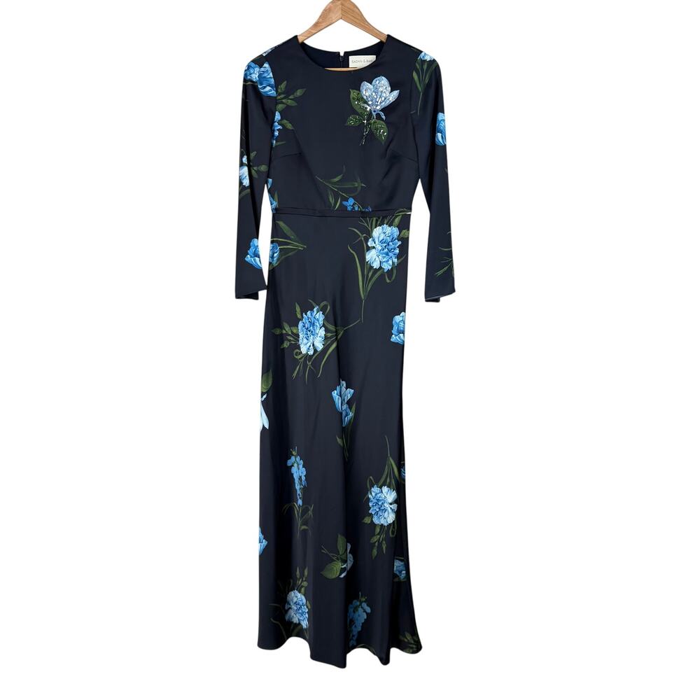 Sachin & Babi NWT Embellished Alex Gown Sz 2 Night Sky Blue Oculata Satin Crepe - Picture 3 of 13